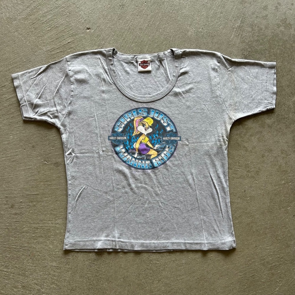 Vintage Harley Davidson Lola Bunny Shirt Womens Medium Gray Looney Tunes Peoria